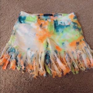 Custome made Tie Dye fringe Shorts